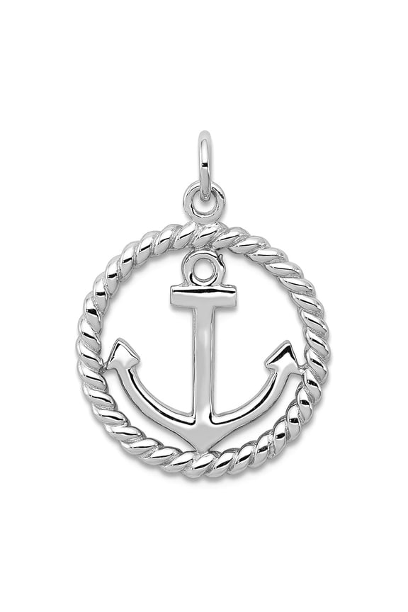 925 Sterling Silver Textured Polished Nautical Ship Mariner Anchor Pendant Necklace 23.8mm long Pendant for Women