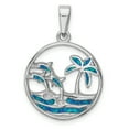 thumbnail image 1 of G & W Sterling Silver Rhodium-plated Blue Created Opal Dolphins Pendant, 1 of 4