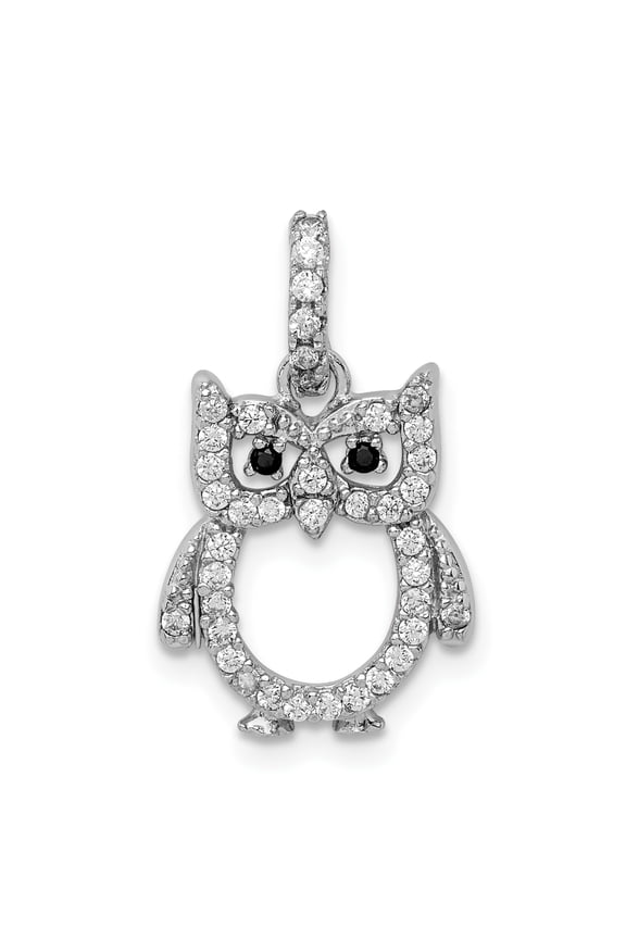 Sterling Silver Rhodium-plated CZ Owl Pendant