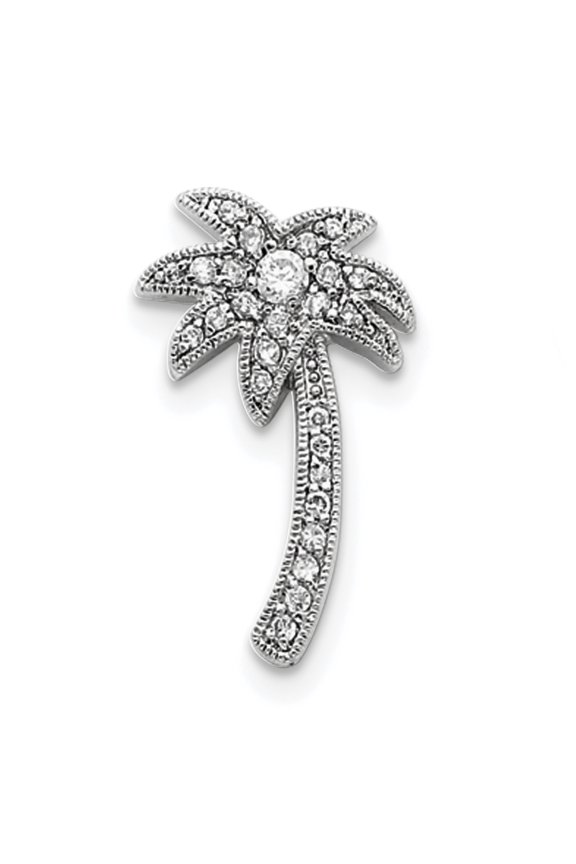 925 Sterling Silver Cubic Zirconia Palm Tree Slide 28x11mm Wide Pendant Necklace for Women