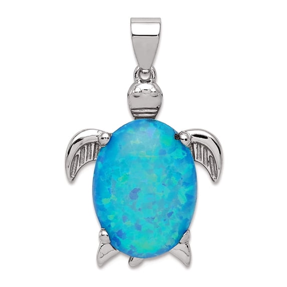925 Sterling Silver Polished Simulated Opal Inlay Sea Turtle Pendant Necklace 27x16mm Wide Pendant for Women