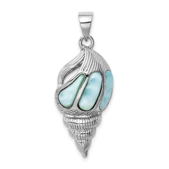 G & W Sterling Silver Rhodium-plated Polished and Antiqued Larimar Shell Pendant