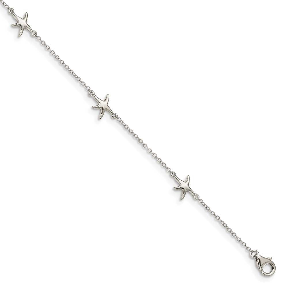 G & W Sterling Silver Rhodium-plated Starfish 9 inch with a 2 inch extention Anklet