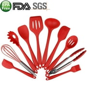 G-WELL 10-Pieces Silicone Kitchen Cooking Utensils Set (Red)