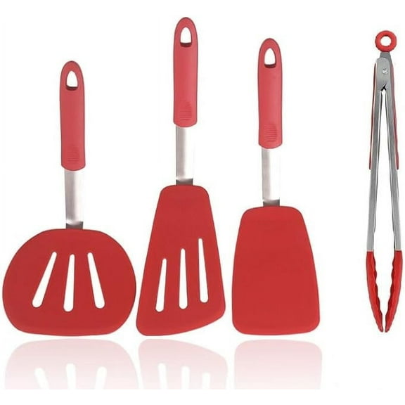 G-WELL Silicone Non-Stick Heat -Resistant Kitchen Cooking Spatula/Turners(Set of 4, Red)