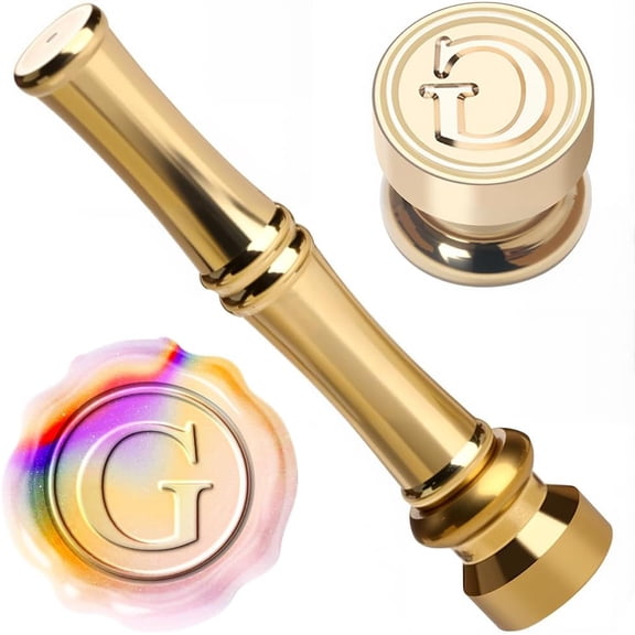 G Wax Seal Stamp Alphabet Wax Stamp 15mm Gold Metal Brass Retro Vintage Letter Initial Mini Wax Sealing with Bamboo Stick Shaped Handle for Envelopes Invitations Card Making DIY Decoration