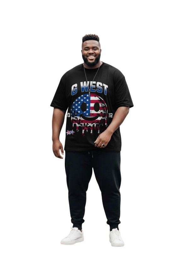 American Flag Big And Tall Oversized T-Shirt Black Size- 5XL