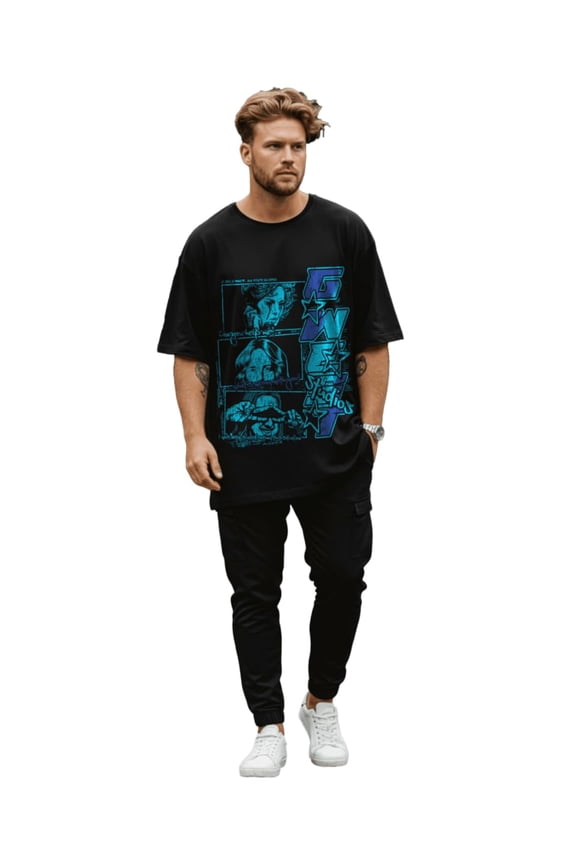 Can You Help Me Oversized Mens T-Shirt Black Size- XL