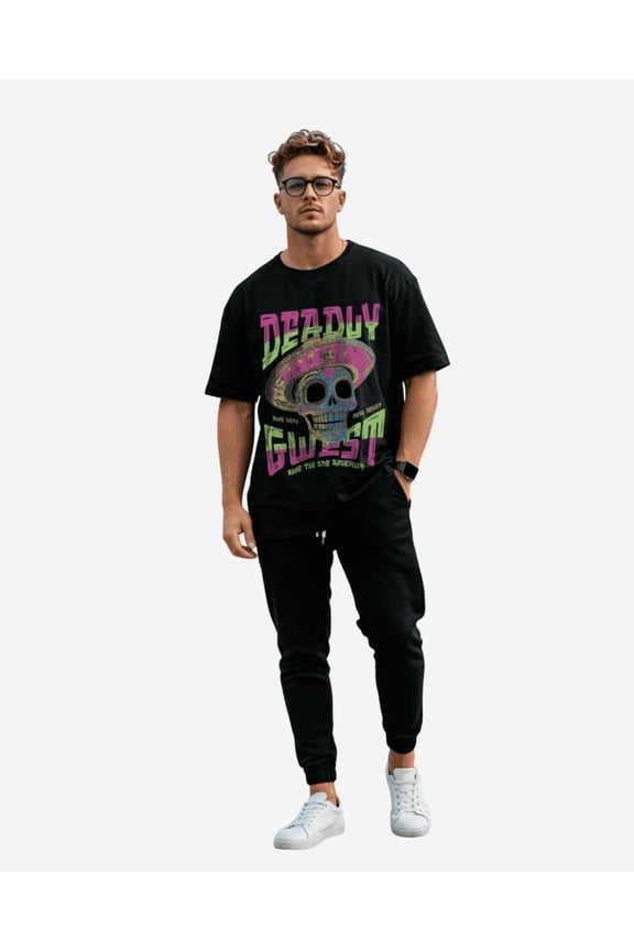 Deadly Rodeo Oversized Mens T-Shirt Black Size- L
