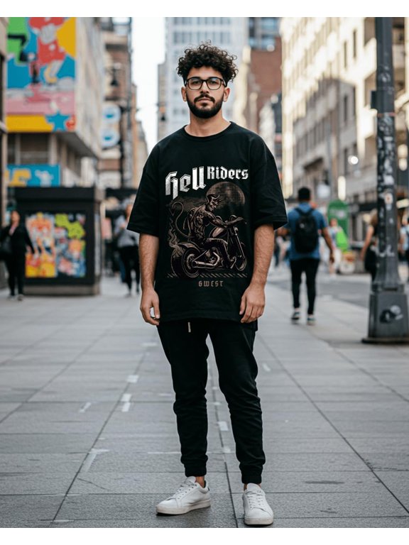 G-West Devil Hell Riders Oversized Men's T-Shirt Black Size-Small