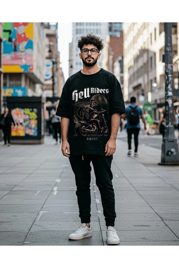 G-West Devil Hell Riders Oversized Men's T-Shirt Black Size-Large