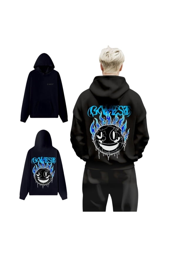 Mens Aqua Smile Oversize Hoodie Black / L