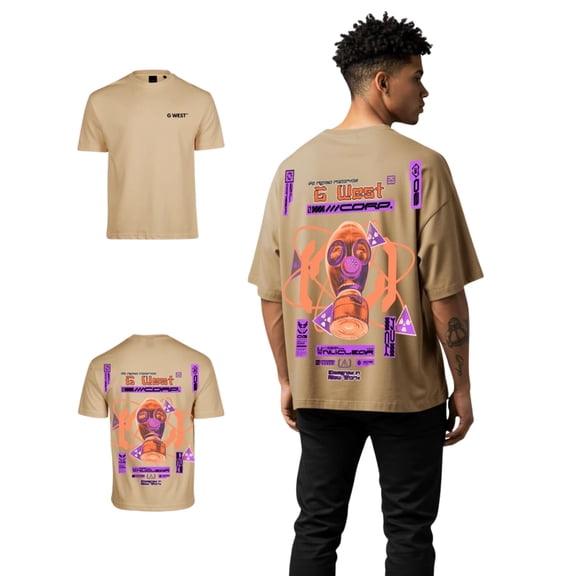 G West Mens Gas Helmetlife Style Oversized T-Shirt Tan Size- L