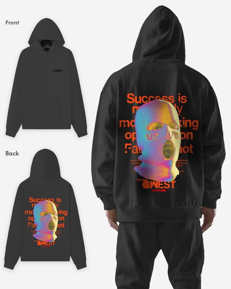 G West Mens Holographic Ski Mask Heavy Premium Oversized Hoodie Coal / S