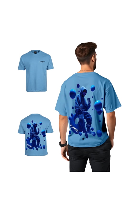 Mens Oversized Blue Man Tee Blue Size- Medium