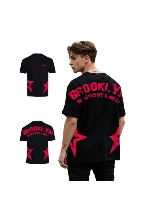 Mens Oversized Brooklyn Arch Logo Tee BLACK Size- Small