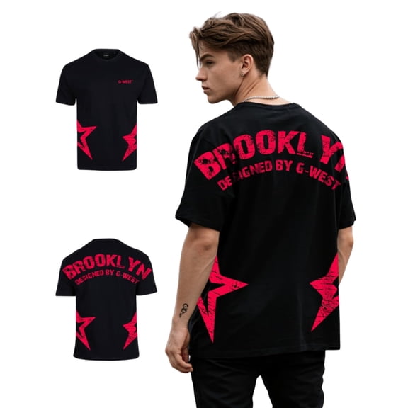 G West Mens Oversized Brooklyn Arch Logo Tee BLACK Size- XX-Large