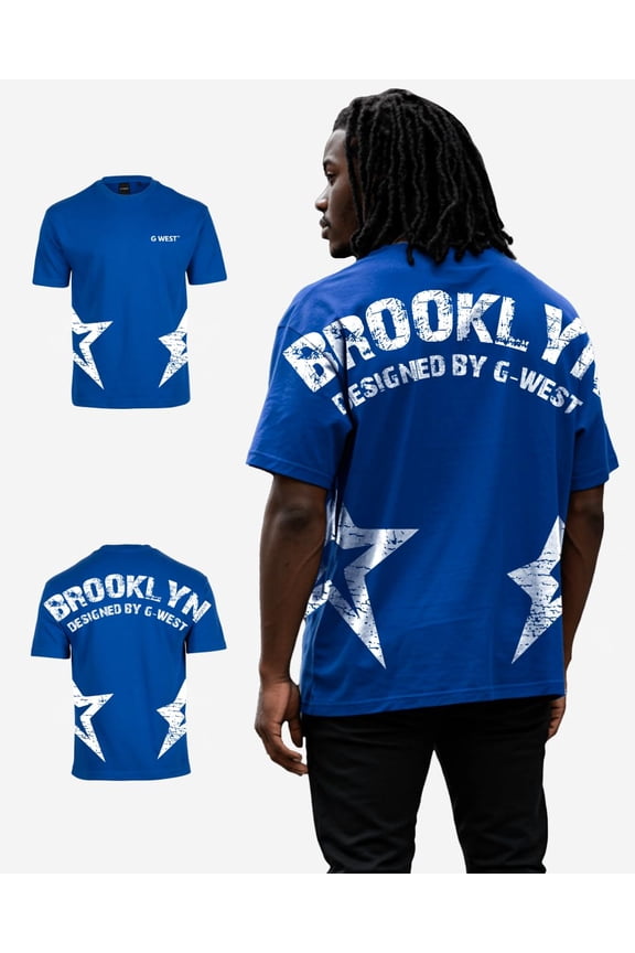 Mens Oversized Brooklyn Arch Logo Tee ROYAL Size- X-Large