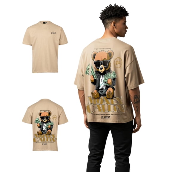 G West Mens Oversized Money Calling T Shirt Tan Size- X-Large