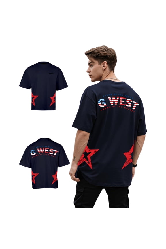 Mens Oversized Usa Flag Arch Logo Tee Black Size- Small