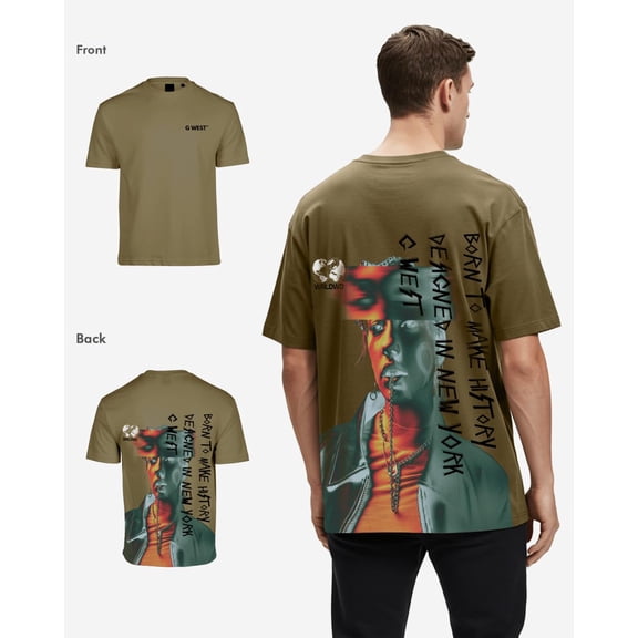 G West Mens Oversized World Wide Chain Tee Green Size- Medium