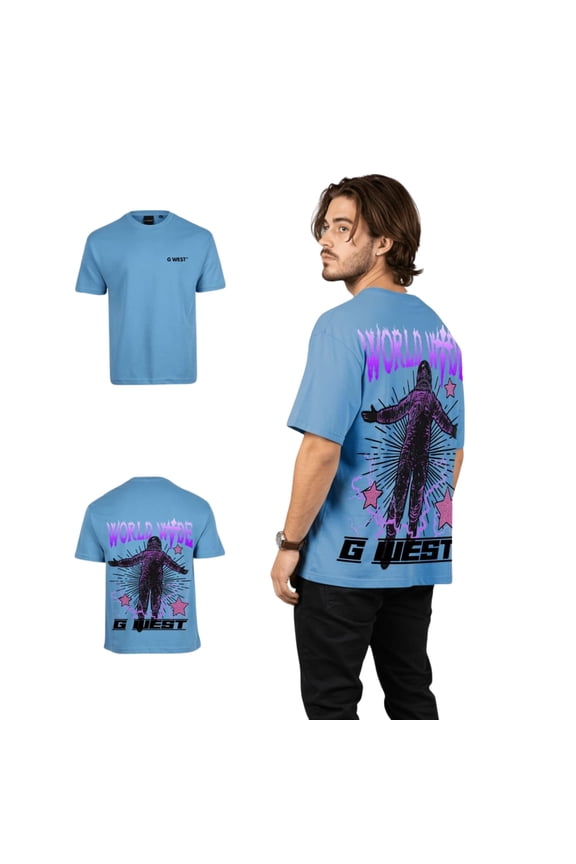 Mens Oversized World Wide Star Tee Blue Size- Large