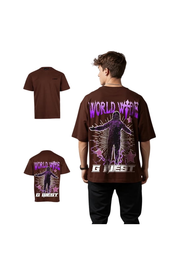 Mens Oversized World Wide Star Tee Brown Size- XX-Large