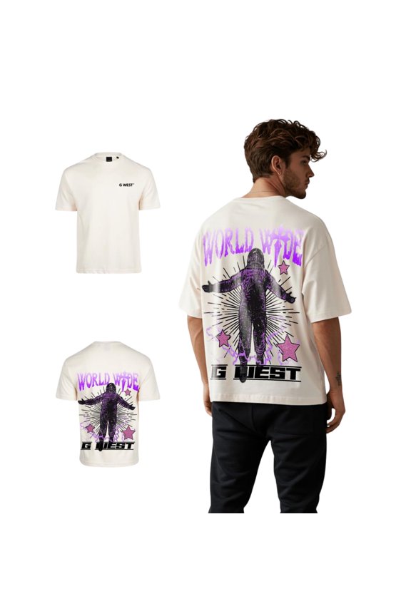 Mens Oversized World Wide Star Tee Cream Size- XX-Large