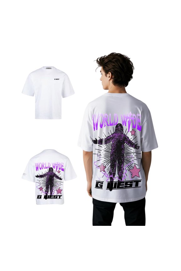 Mens Oversized World Wide Star Tee White Size- X-Large