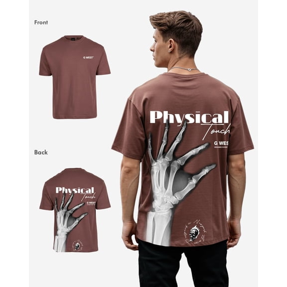 G West Mens Oversized X-Ray Hand Tee Brown Size- Large