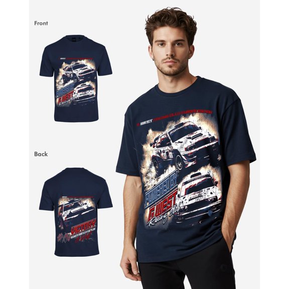 G West Mens Racing Club Double Hit Premium Oversized T-Shirt Navy Size- XXL