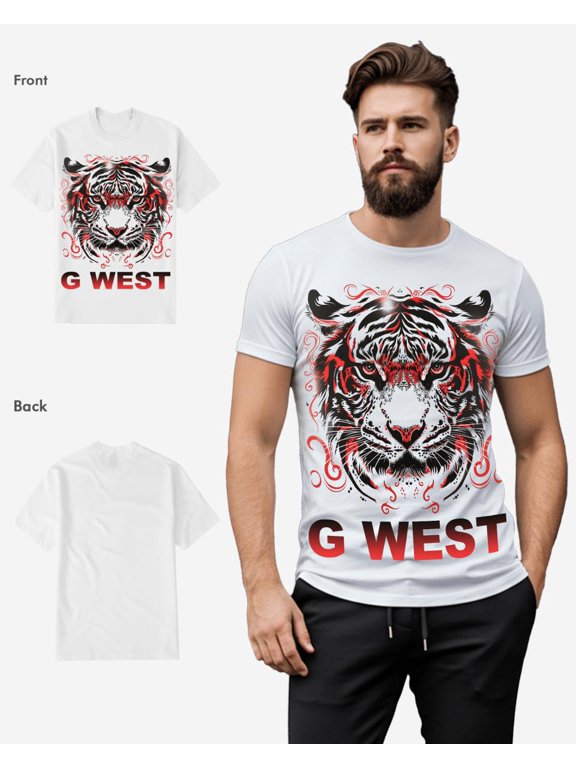 Mens Red Tiger Tee White/Red Size- Large