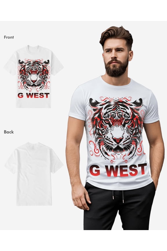 Mens Red Tiger Tee White/Red Size- Small