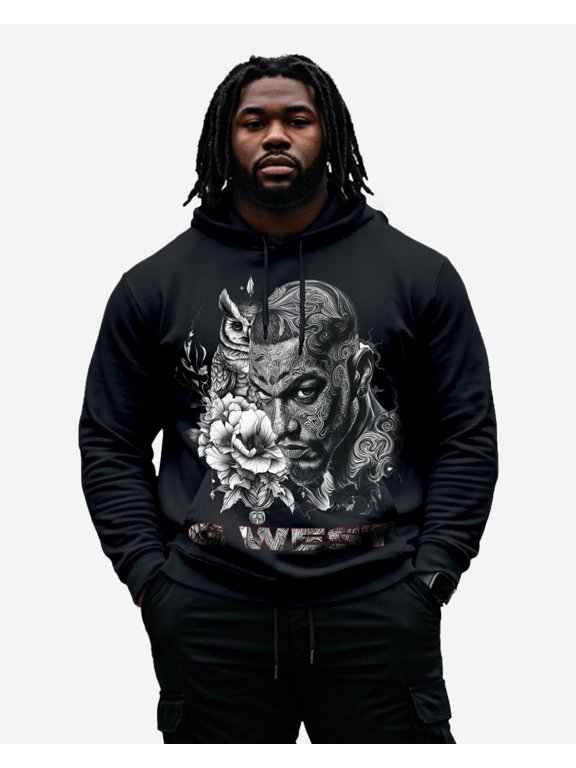 Mens Street Owl Hoodie Big And Tall Black Size- 3-X