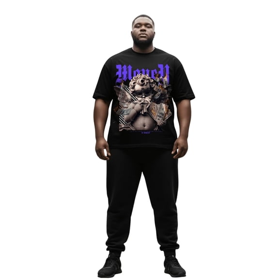 G West Money Is Everything Big And Tall Oversized T-Shirt Black Size- 6XL