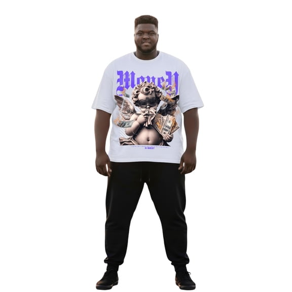 G West Money Is Everything Big And Tall Oversized T-Shirt White Size- 5XL