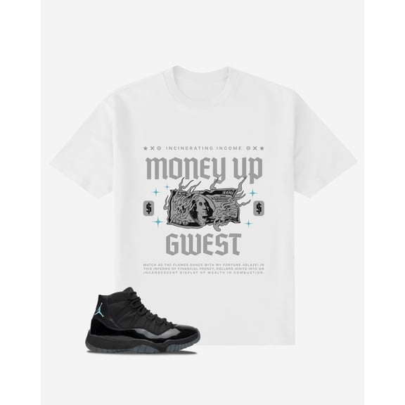 G West Money Up in Flames Oversized Mens T-Shirt White Size- L