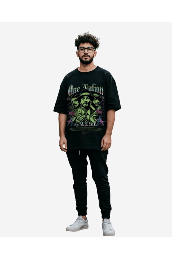 One Nation Oversized Mens T-Shirt Black Size- 3XL