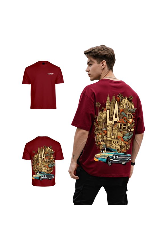 Oversized La Culture Mens T-Shirt Burgundy Size- XS