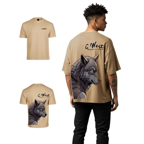 G-West Oversized Wolf T Shirt Tan Size- Small