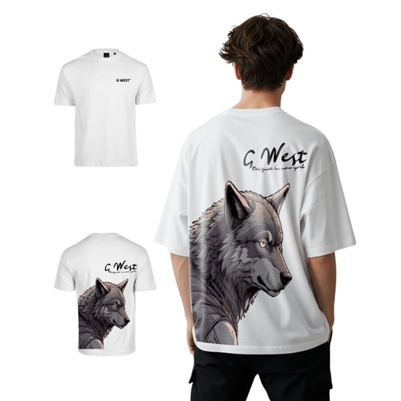 G-West Oversized Wolf T Shirt White Size- Large