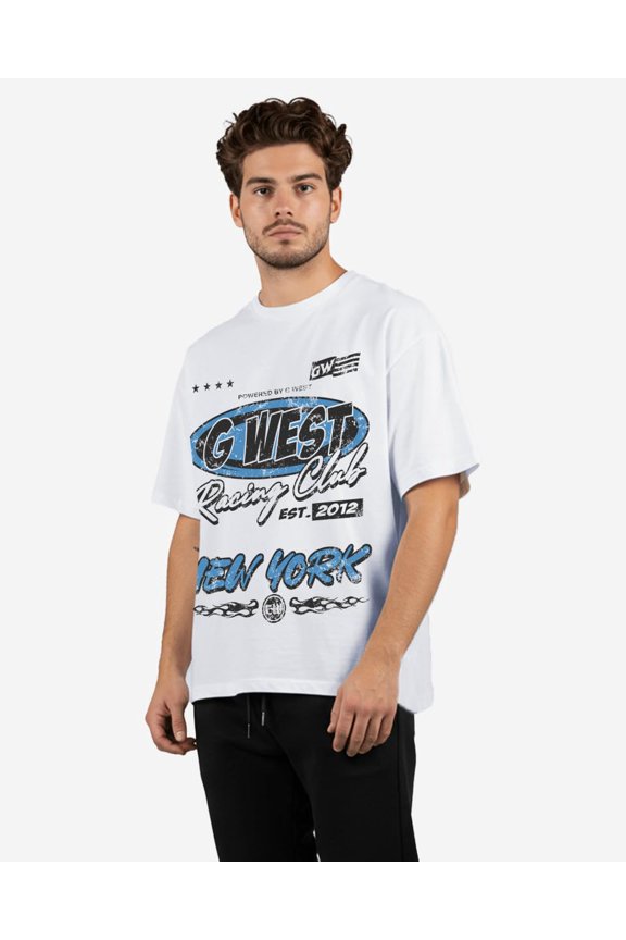 Racing Club Oversized Tee Mens White-Blue Size- XL
