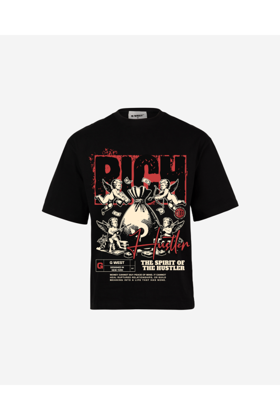 G-West Rich Hustler Oversizeed T-Shirt Mens Black Size- XXL