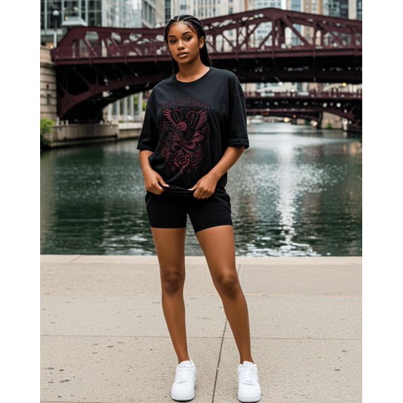 G West Women Daredevil Oversized T-Shirt Black Size- 3XL