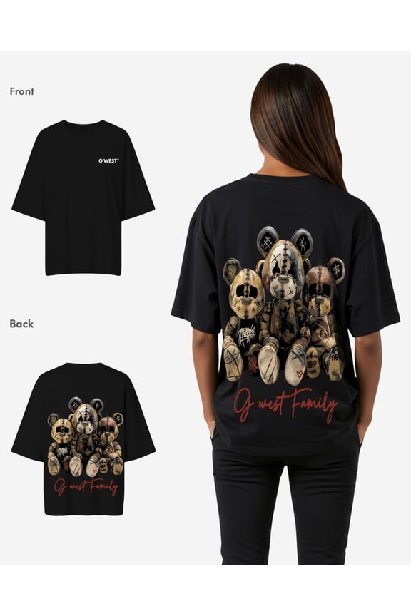 Women Family Oversized T-Shirt Black Size- M