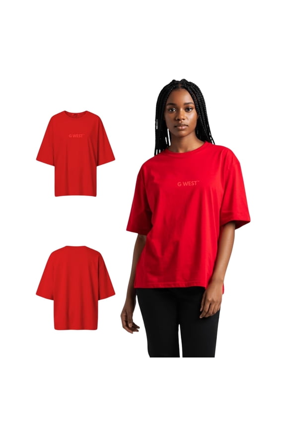 Women Heavyweight Logo Wear Oversized T-Shirt Red Size- XL