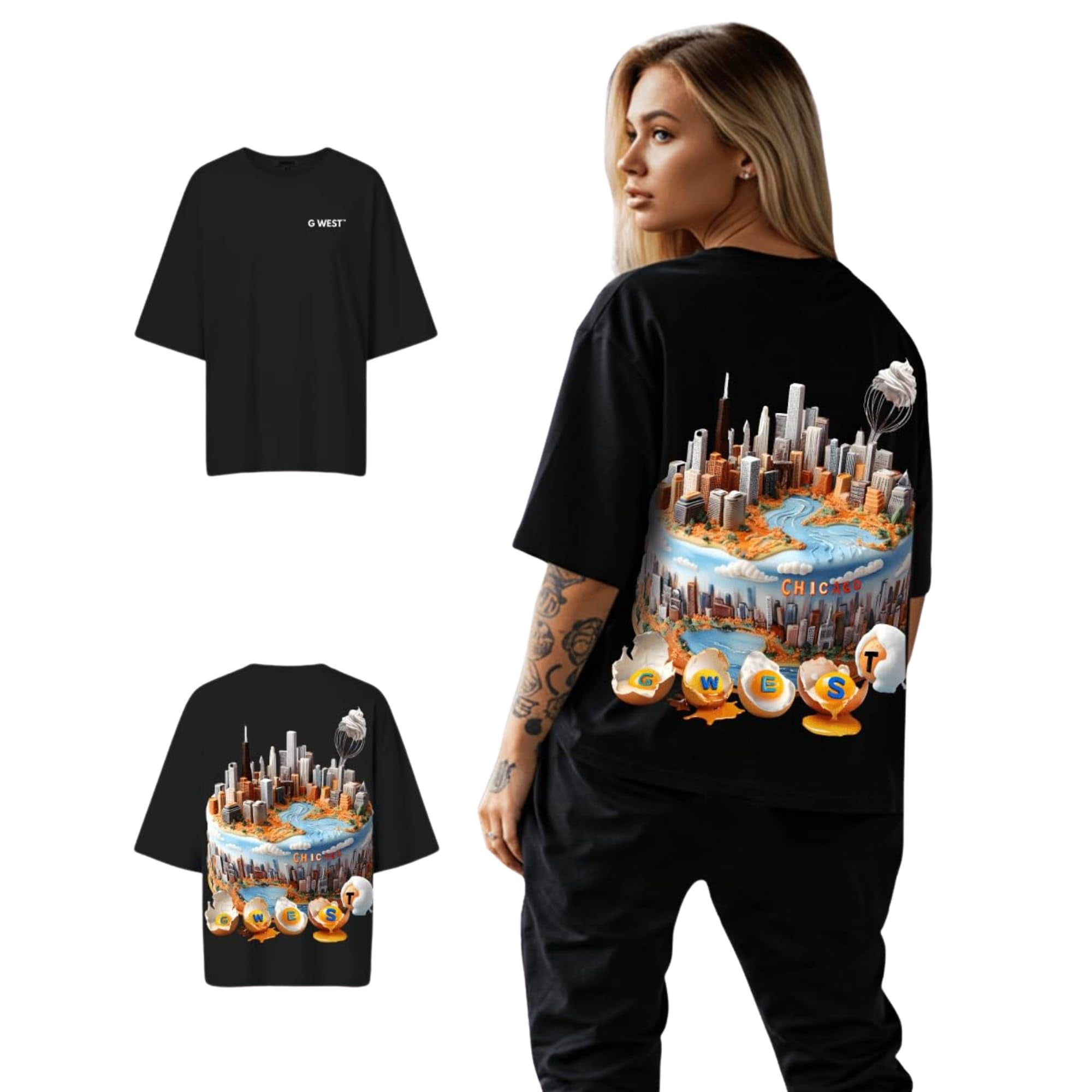 G West Womens OVERSIZED CHICAGO CAKE TEE Black Size- Large - Walmart.com