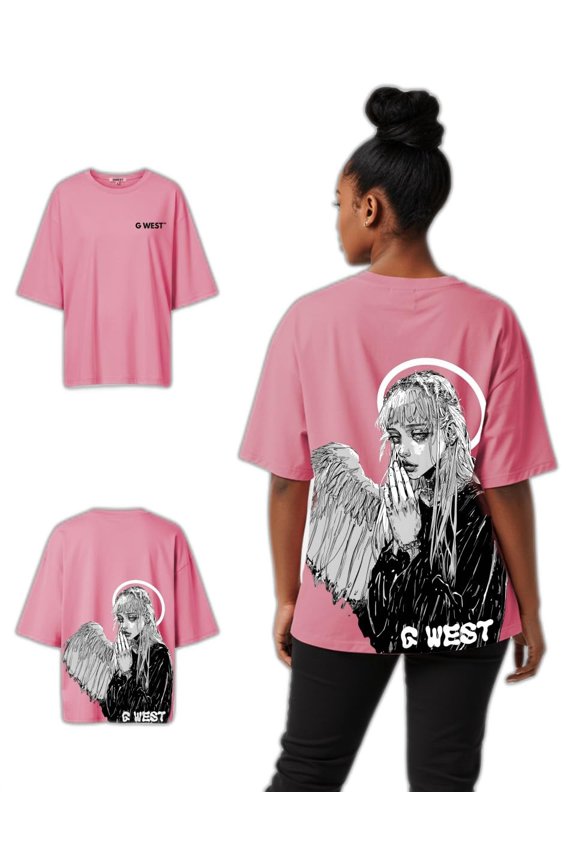 Womens Oversized Angel Girl Tee Pink Size- XX-Large
