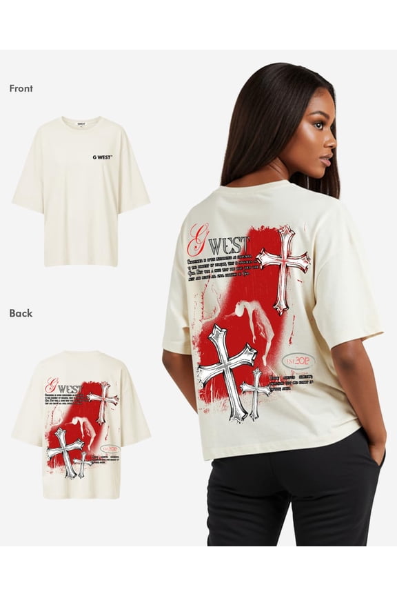 Womens Oversized Ascending Soul Life Style Tee Style Cream Size- X-Small