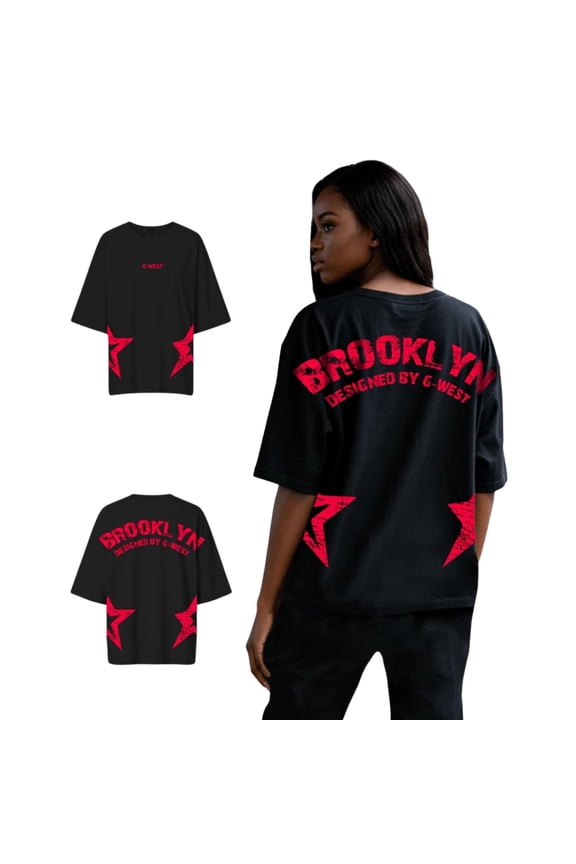 Womens Oversized Brooklyn Arch Logo Tee Black Size- X-Large